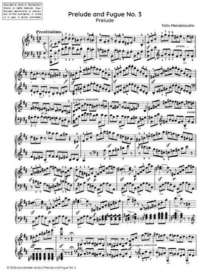Mendelssohn - Prelude and Fugue in B minor, Op. 35 No. 3 (PDF Sheet Music / Digital Download)