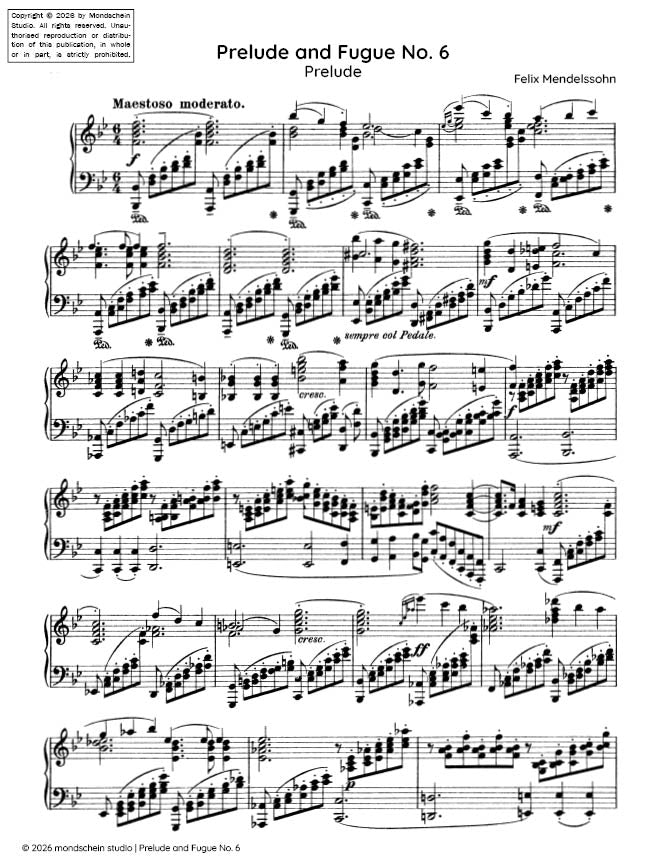 Mendelssohn - Prelude and Fugue in B-flat major, Op. 35 No. 6 (PDF Sheet Music / Digital Download)