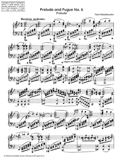 Mendelssohn - Prelude and Fugue in B-flat major, Op. 35 No. 6 (PDF Sheet Music / Digital Download)