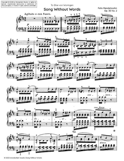 Mendelssohn - Song Without Words (Lieder ohne Worte), Op. 30 No. 4 (PDF Sheet Music / Digital Download)