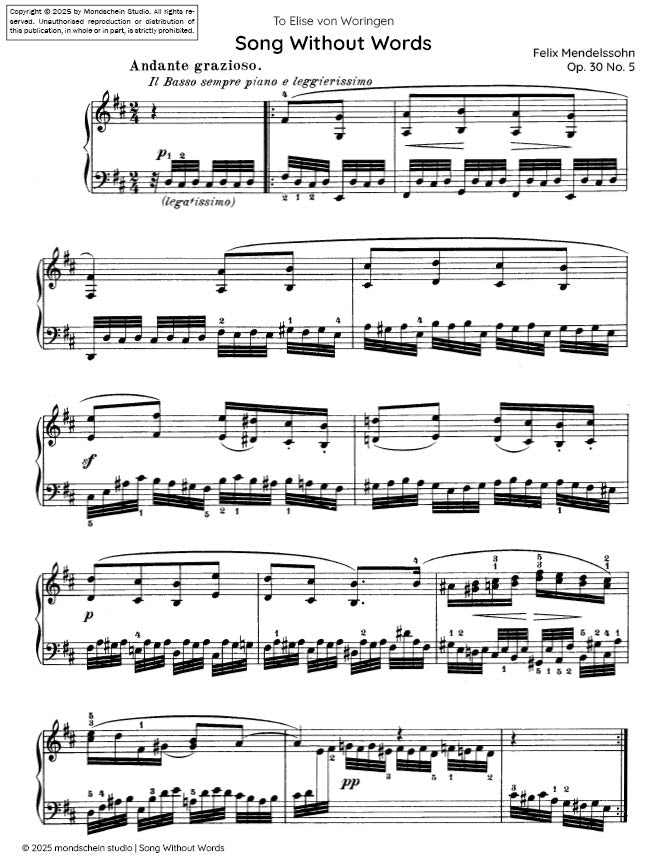 Mendelssohn - Song Without Words (Lieder ohne Worte), Op. 30 No. 5 (PDF Sheet Music / Digital Download)
