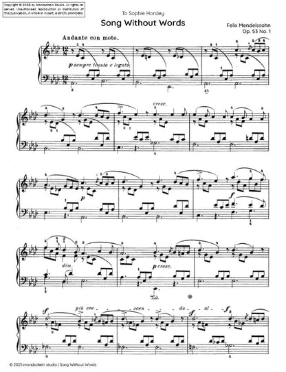 Mendelssohn - Song Without Words (Lieder ohne Worte), Op. 53 No. 1 (PDF Sheet Music / Digital Download)