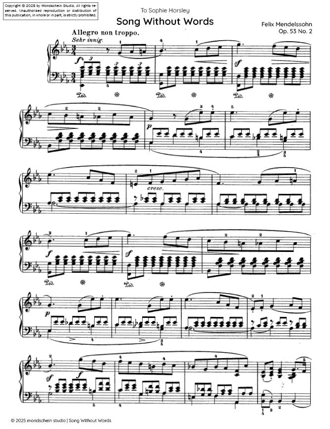 Mendelssohn - Song Without Words (Lieder ohne Worte), Op. 53 No. 2 (PDF Sheet Music / Digital Download)