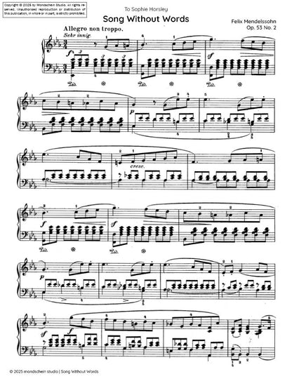 Mendelssohn - Song Without Words (Lieder ohne Worte), Op. 53 No. 2 (PDF Sheet Music / Digital Download)