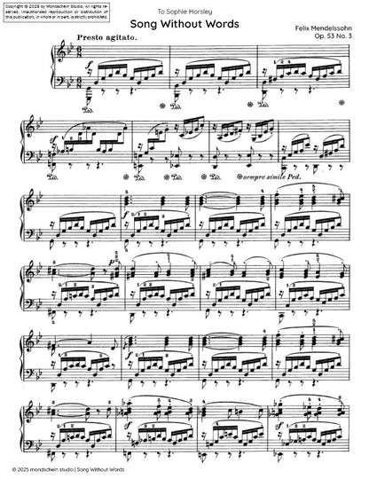 Mendelssohn - Song Without Words (Lieder ohne Worte), Op. 53 No. 3 (PDF Sheet Music / Digital Download)