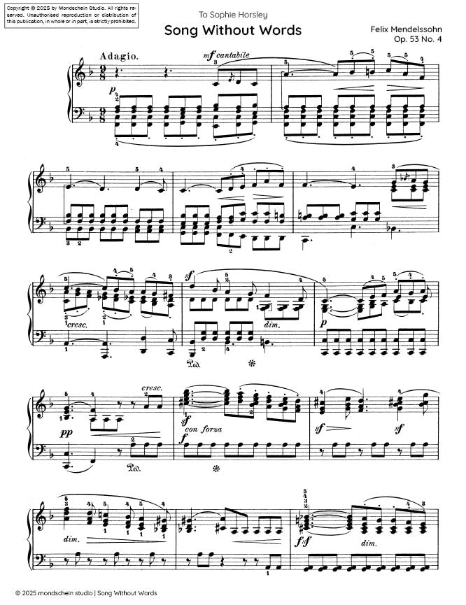Mendelssohn - Song Without Words (Lieder ohne Worte), Op. 53 No. 4 (PDF Sheet Music / Digital Download)