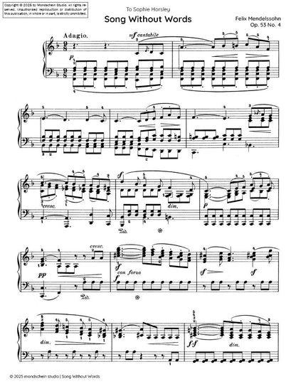 Mendelssohn - Song Without Words (Lieder ohne Worte), Op. 53 No. 4 (PDF Sheet Music / Digital Download)