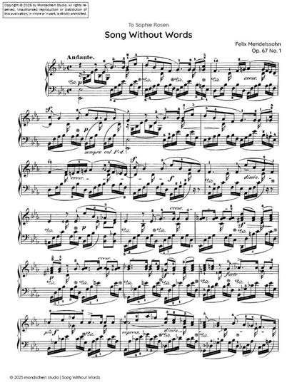 Mendelssohn - Song Without Words (Lieder ohne Worte), Op. 67 No. 1 (PDF Sheet Music / Digital Download)