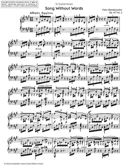 Mendelssohn - Song Without Words (Lieder ohne Worte), Op. 67 No. 2 (PDF Sheet Music / Digital Download)