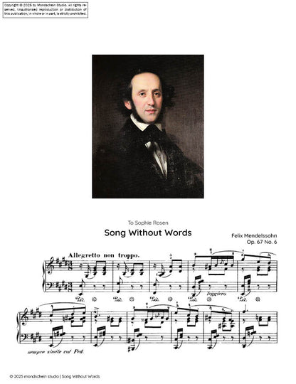 Mendelssohn - Song Without Words (Lieder ohne Worte), Op. 67 No. 6 (PDF Sheet Music / Digital Download)