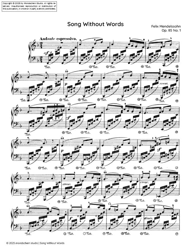 Mendelssohn - Song Without Words (Lieder ohne Worte), Op. 85 No. 1 (PDF Sheet Music / Digital Download)