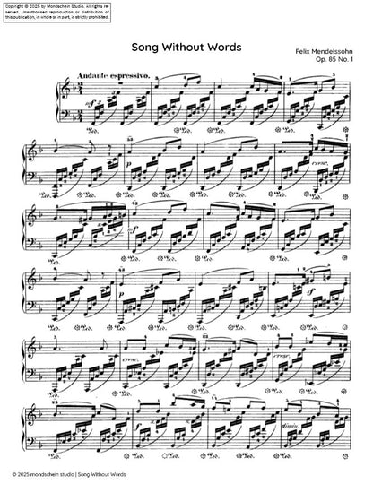Mendelssohn - Song Without Words (Lieder ohne Worte), Op. 85 No. 1 (PDF Sheet Music / Digital Download)