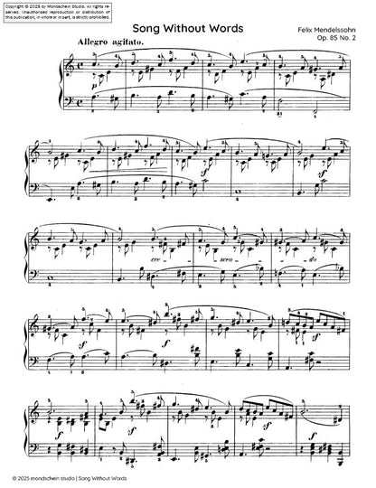 Mendelssohn - Song Without Words (Lieder ohne Worte), Op. 85 No. 2 (PDF Sheet Music / Digital Download)