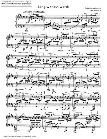Mendelssohn - Song Without Words (Lieder ohne Worte), Op. 85 No. 4 (PDF Sheet Music / Digital Download)
