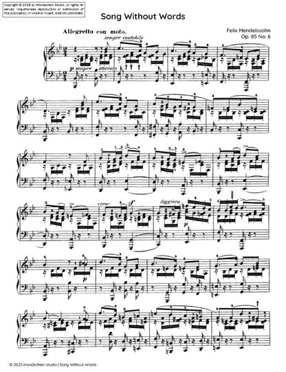 Mendelssohn - Song Without Words (Lieder ohne Worte), Op. 85 No. 6 (PDF Sheet Music / Digital Download)