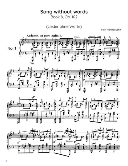 Mendelssohn - Song Without Words (Lieder ohne Worte) Book 8, Op. 102 (PDF Sheet Music / Digital Download)