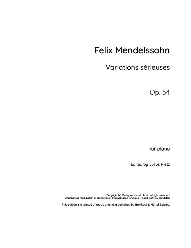 Mendelssohn - Variations sérieuses, Op. 54 (PDF Sheet Music / Digital Download)