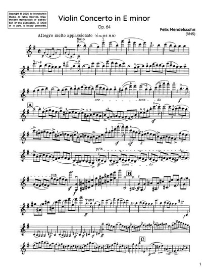 Mendelssohn - Violin Concerto in E minor, Op. 64 (PDF Sheet Music / Digital Download)