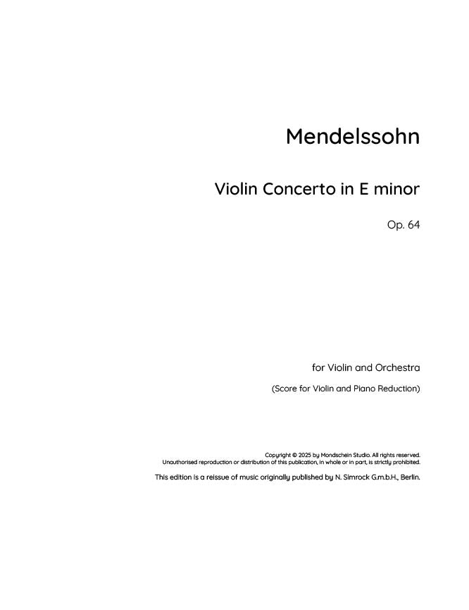 Mendelssohn - Violin Concerto in E minor, Op. 64 (PDF Sheet Music / Digital Download)