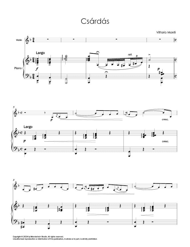 Monti - Csárdás for Violin and Piano (PDF Digital Download | Printed Sheet Music)