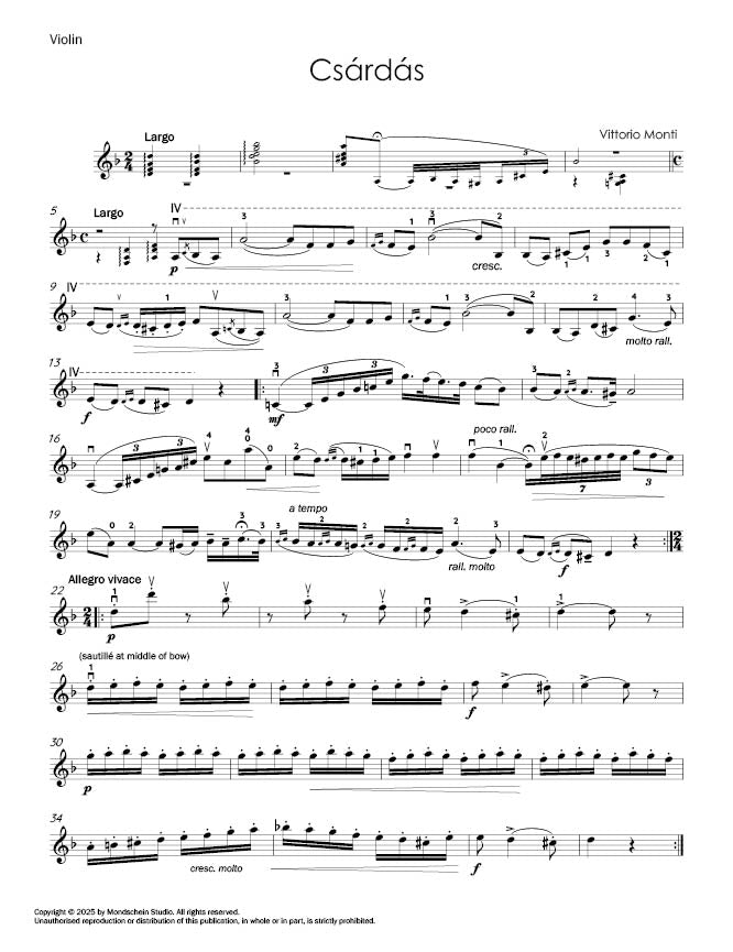 Monti - Csárdás for Violin and Piano (PDF Digital Download | Printed Sheet Music)