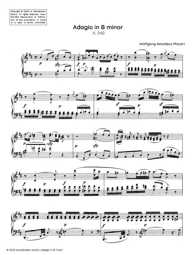 Mozart - Adagio in B minor, K540 (PDF Sheet Music / Digital Download)