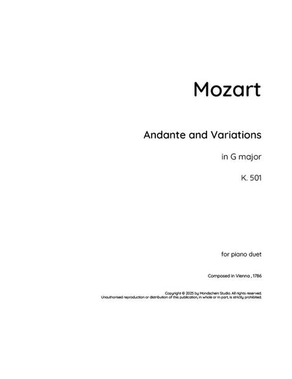 Mozart - Andante and Variations, K. 501 (PDF Sheet Music / Digital Download)