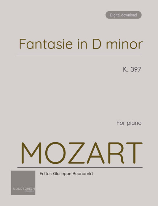 Mozart - Fantasia in D minor, K397 (PDF Sheet Music / Digital Download)
