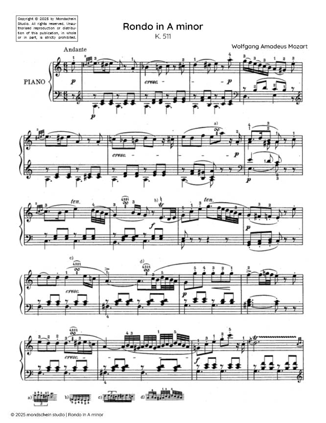 Mozart - Rondo in A minor, K511 (PDF Sheet Music / Digital Download)