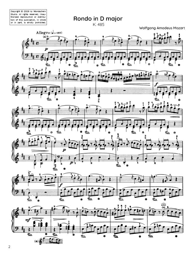 Mozart - Rondo in D major, K485 (PDF Sheet Music / Digital Download)