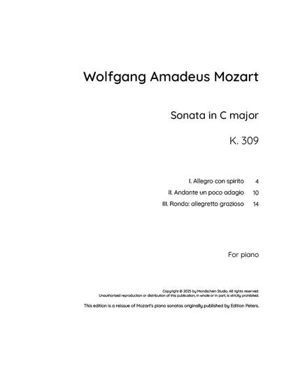 Mozart - Piano Sonata in C major, K309 (PDF Sheet Music / Digital Download)