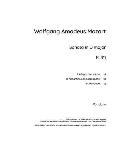 Mozart - Piano Sonata No. 9 in D major, K311 (PDF Sheet Music / Digital Download)