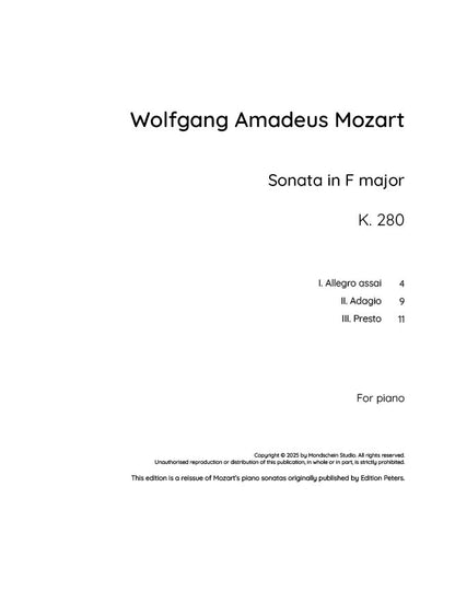 Mozart - Piano Sonata No. 2 in F major, K280 (PDF Sheet Music / Digital Download)