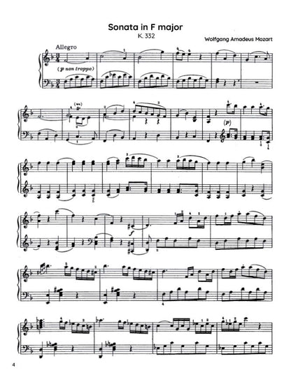 Mozart - Piano Sonata in F major, K332 (PDF Sheet Music / Digital Download)