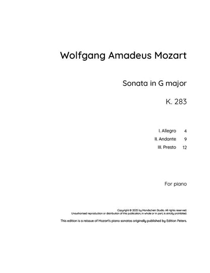 Mozart - Piano Sonata in G major, K283 (PDF Sheet Music / Digital Download)