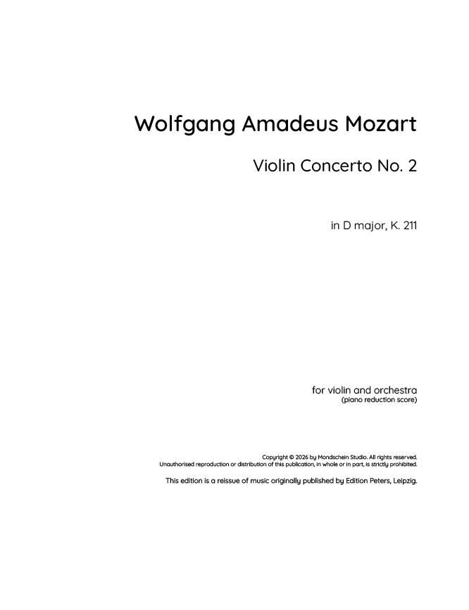 Mozart - Violin Concerto No. 2 in D major, K. 211 (PDF Sheet Music / Digital Download)