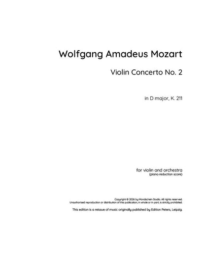 Mozart - Violin Concerto No. 2 in D major, K. 211 (PDF Sheet Music / Digital Download)