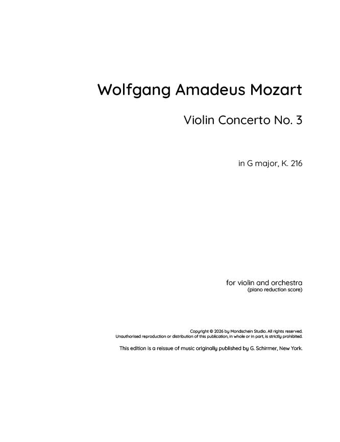Mozart - Violin Concerto No. 3 in G major, K. 216 (PDF Sheet Music / Digital Download)