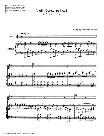 Mozart - Violin Concerto No. 3 in G major, K. 216 (PDF Sheet Music / Digital Download)