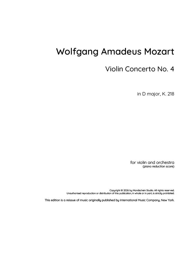 Mozart - Violin Concerto No. 4 in D major, K. 218 (PDF Sheet Music / Digital Download)