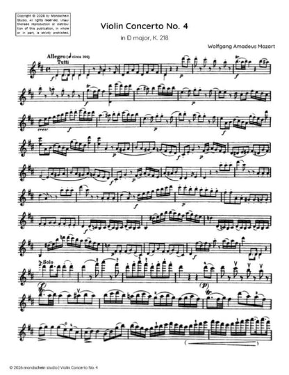 Mozart - Violin Concerto No. 4 in D major, K. 218 (PDF Sheet Music / Digital Download)