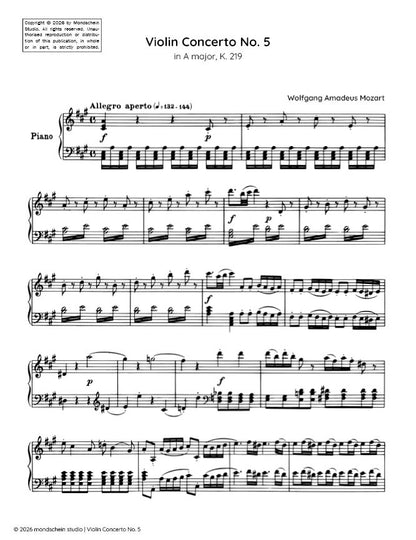 Mozart - Violin Concerto No. 5 in A major, K. 219 (PDF Sheet Music / Digital Download)