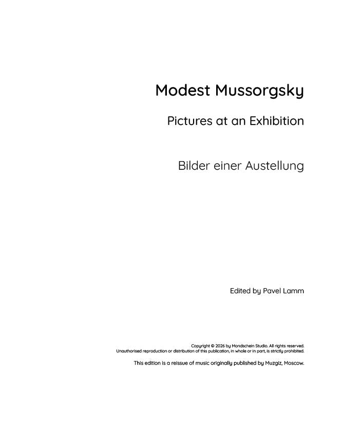 Mussorgsky - Pictures at an Exhibition (PDF Sheet Music / Digital Download)