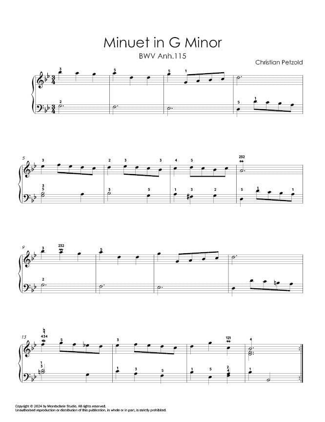 Petzold - Minuet in G minor (PDF Sheet Music / Digital Download)