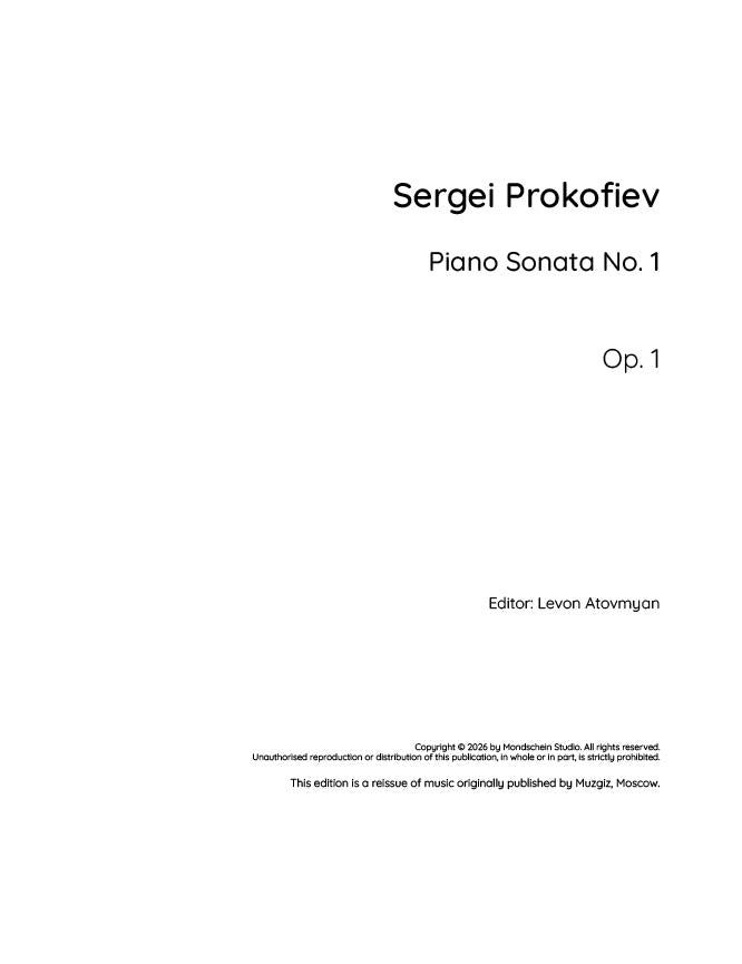Prokofiev - Piano Sonata No. 1, Op. 1 (PDF Sheet Music / Digital Download)