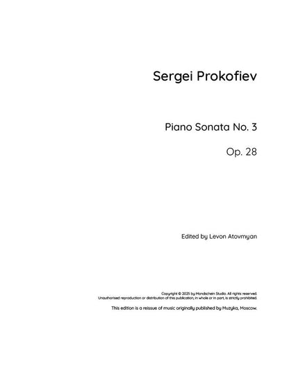 Prokofiev - Piano Sonata No. 3, Op. 28 (PDF Sheet Music / Digital Download)