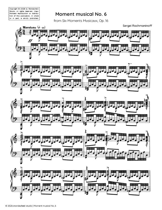 Rachmaninoff - Moment musical No. 6 from Six Moments Musicaux, Op. 16 (PDF Sheet Music / Digital Download)