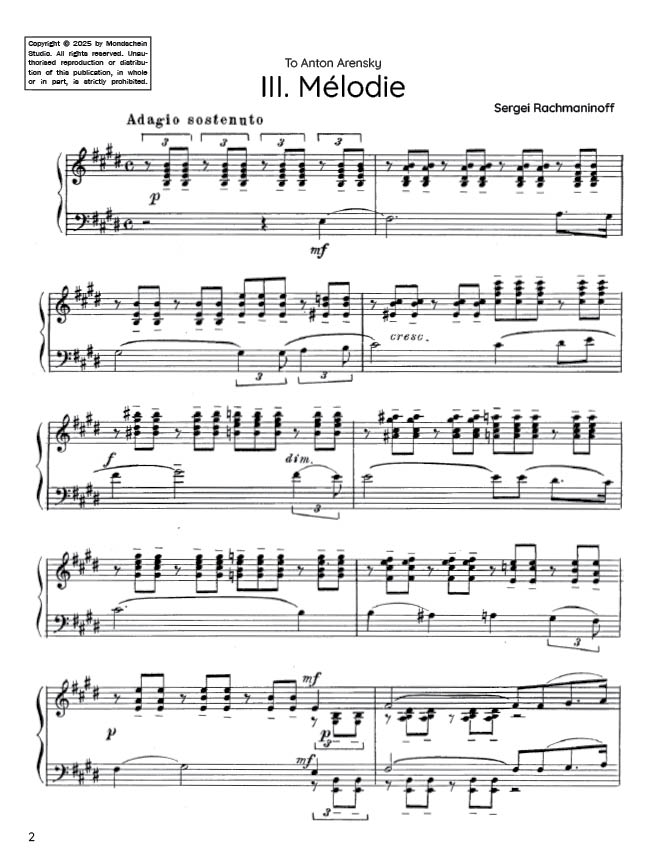 Rachmaninoff - Melodie, Op. 3 No. 3 (PDF Sheet Music / Digital Download)