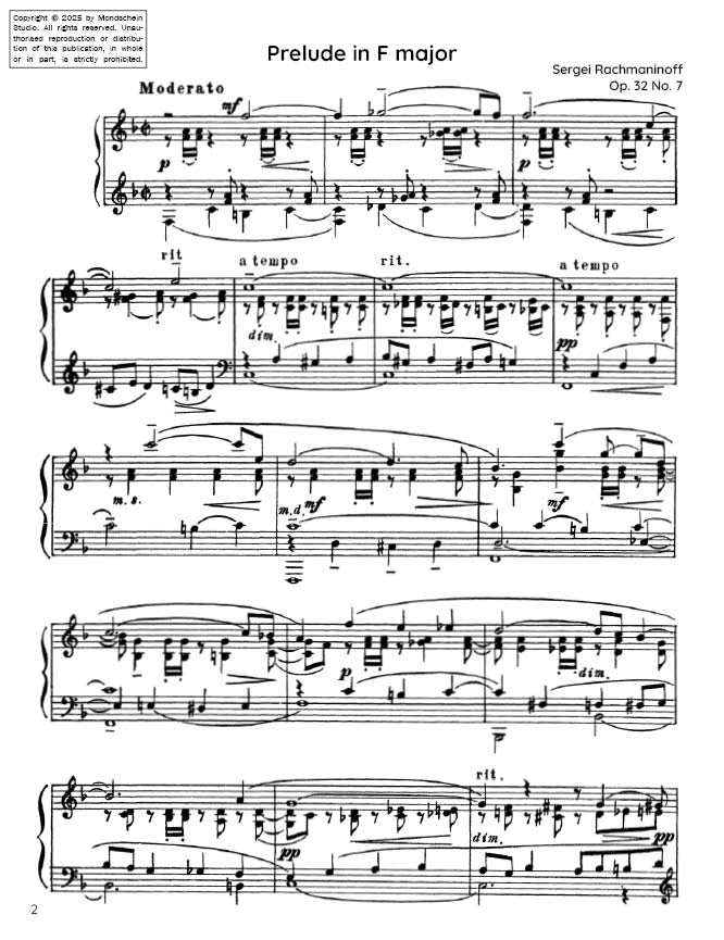 Rachmaninoff - Prelude Op. 32 No. 7 (PDF Sheet Music / Digital Download)