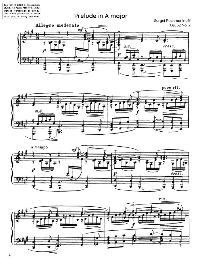 Rachmaninoff - Prelude Op. 32 No. 9 (PDF Sheet Music / Digital Download)